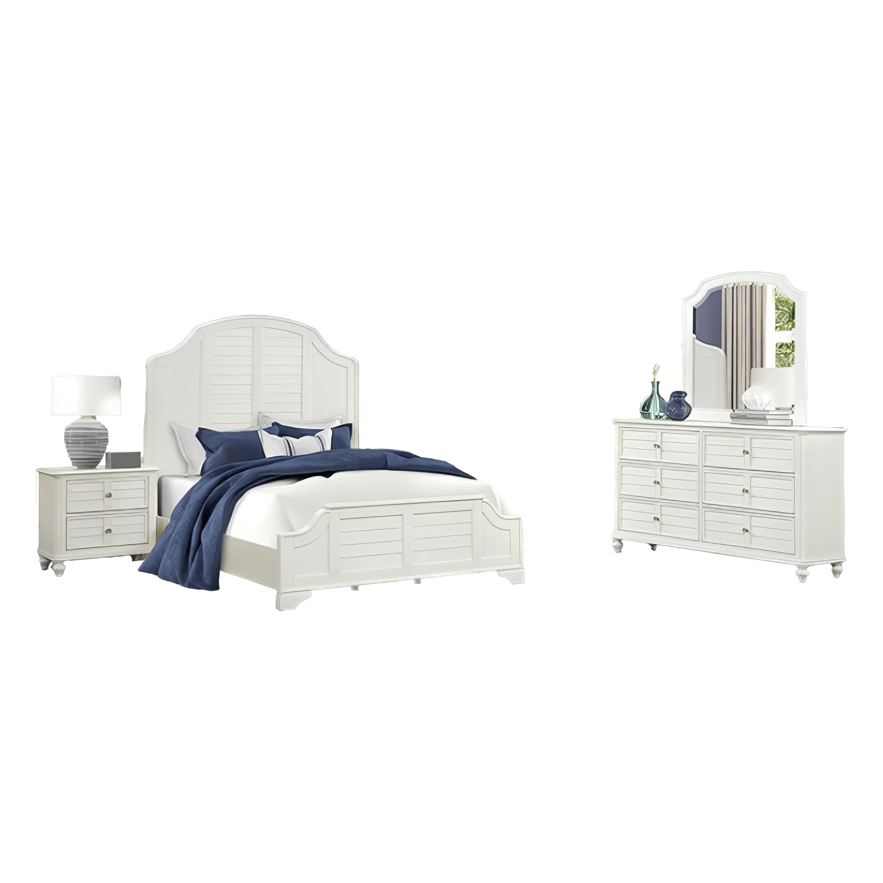 Kyna 4Pc Queen Bedroom Set Curved Louvered Headboard Antique White