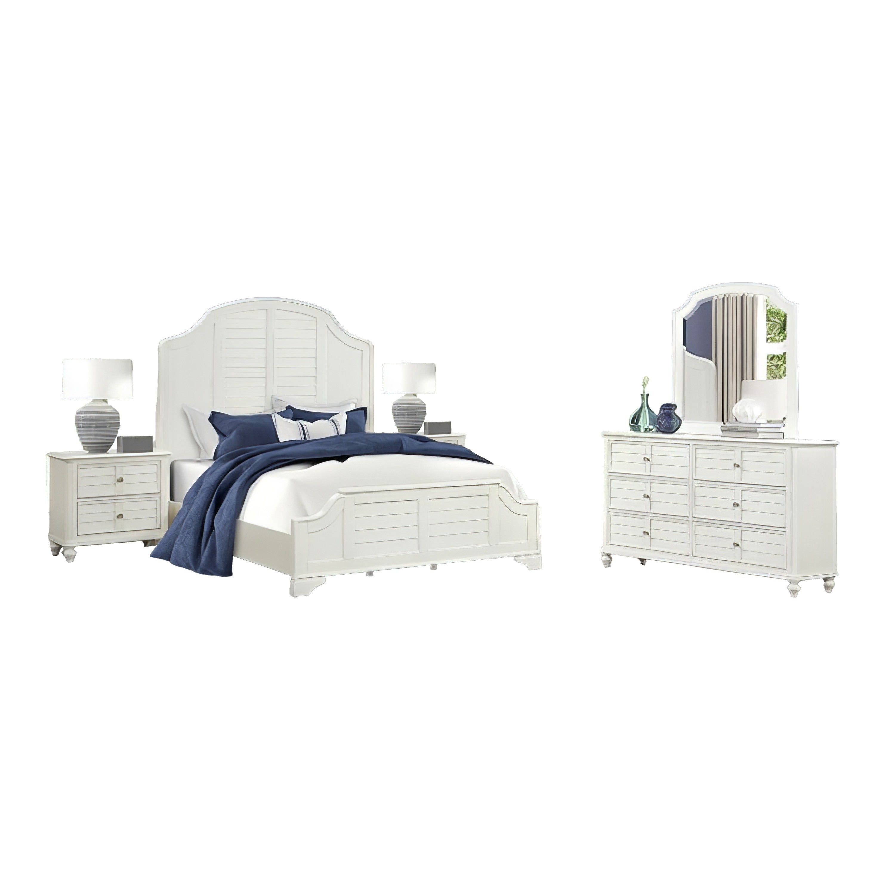 Kyna 5Pc Queen Bedroom Set Curved Louvre Antique White 2 Nightstands