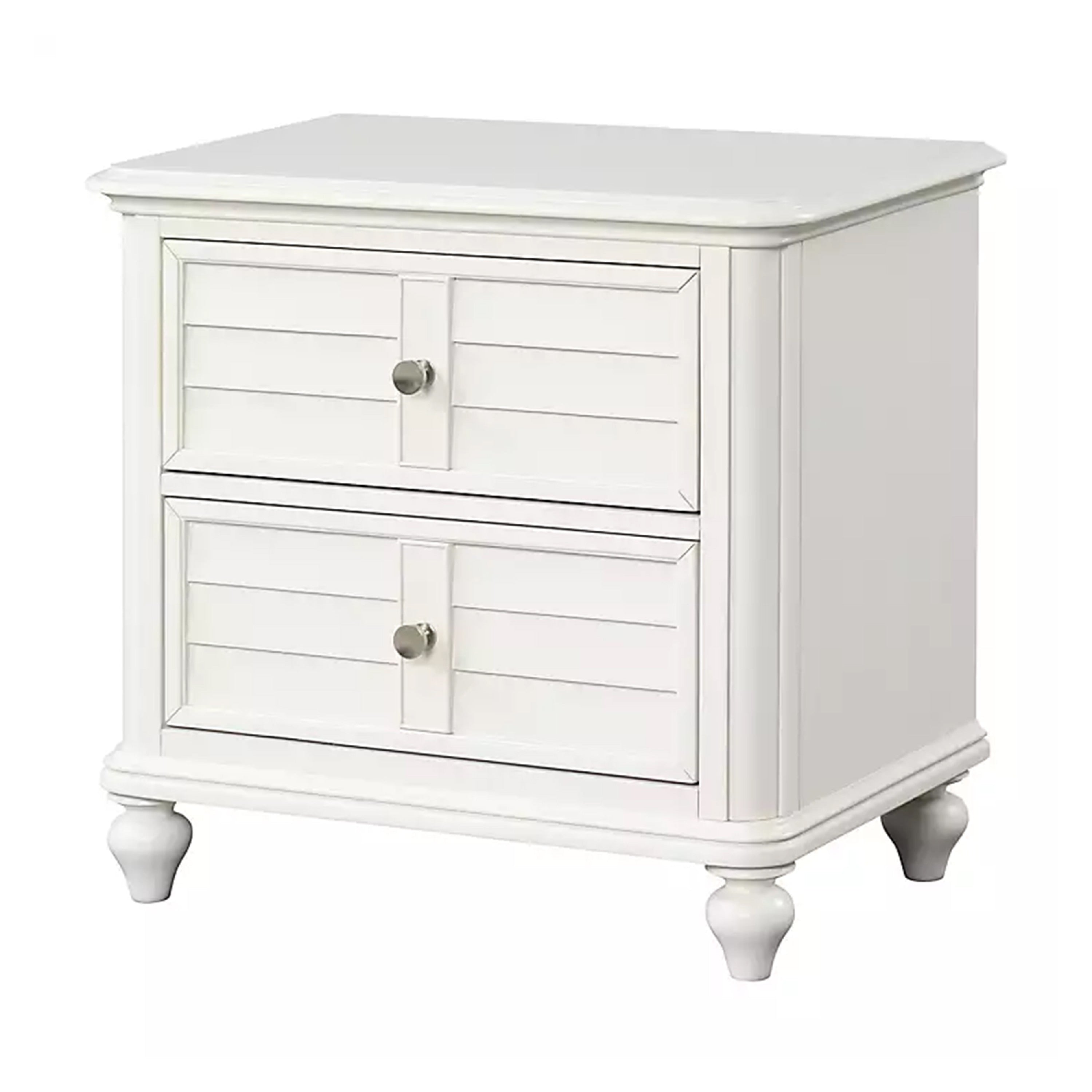 Kyna Nightstand 2 Drawers Classic Antique White Solid Wood 28 Inch