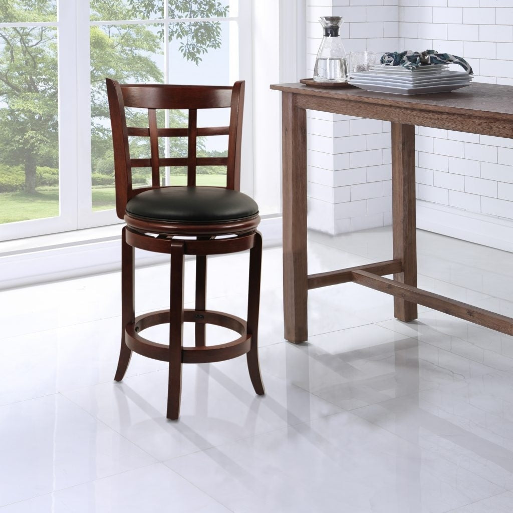 Kyoto Black Wood 24 Inch Swivel Stool