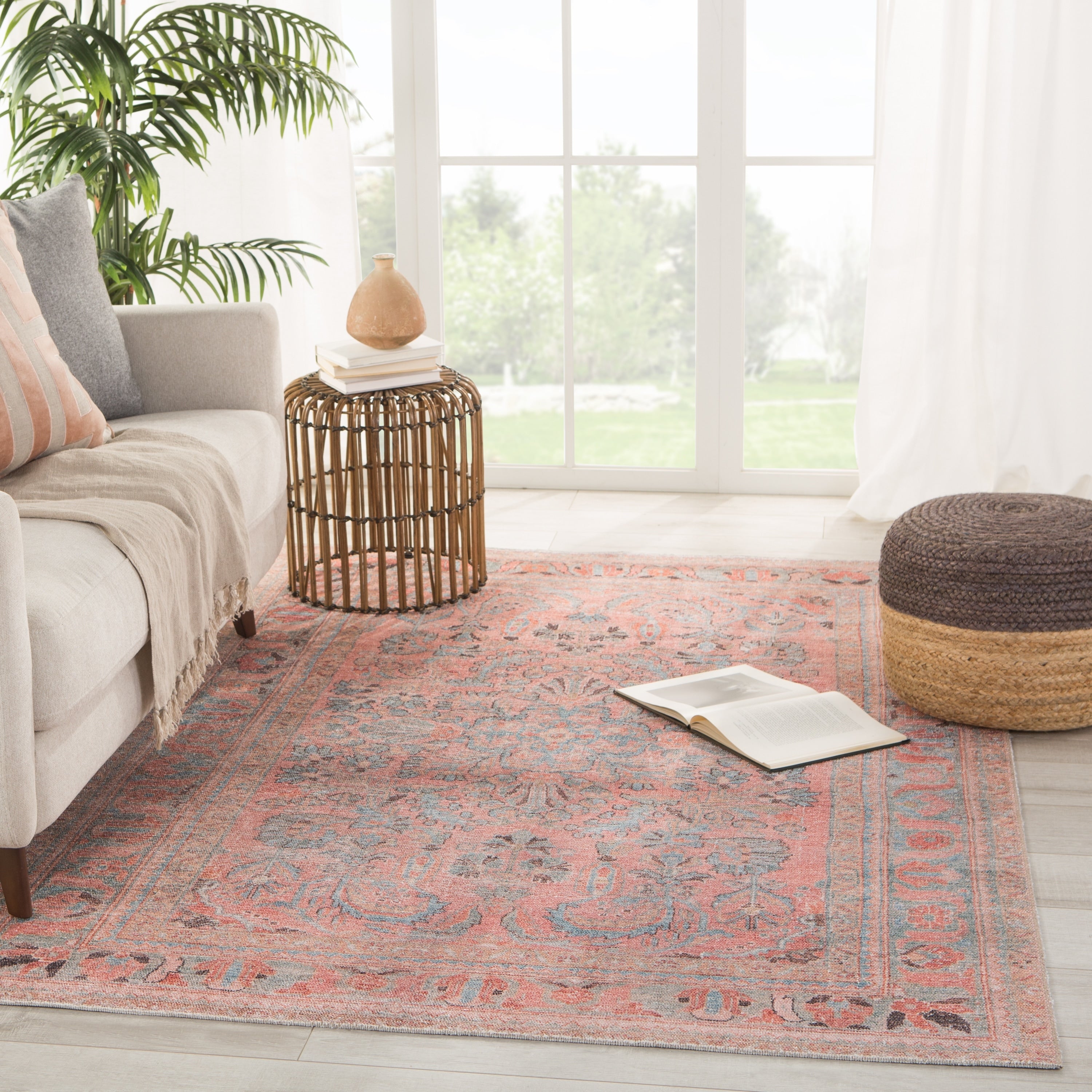 Gracewood Hollow Cumper Light Blue And Pink Medallion Area Rug