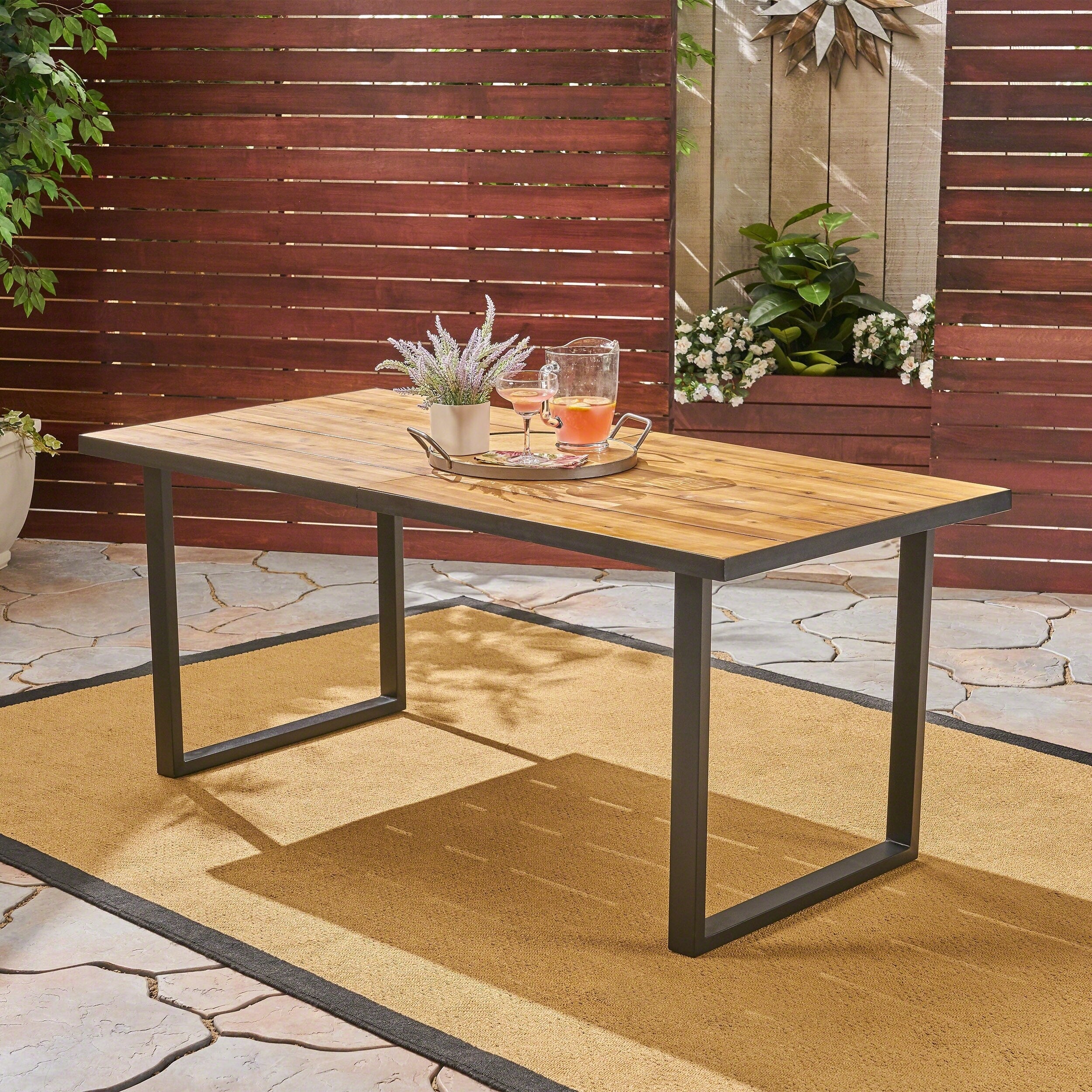 Kyston Outdoor 70 Acacia Wood And Iron Dining Table By Christopher Knight Home