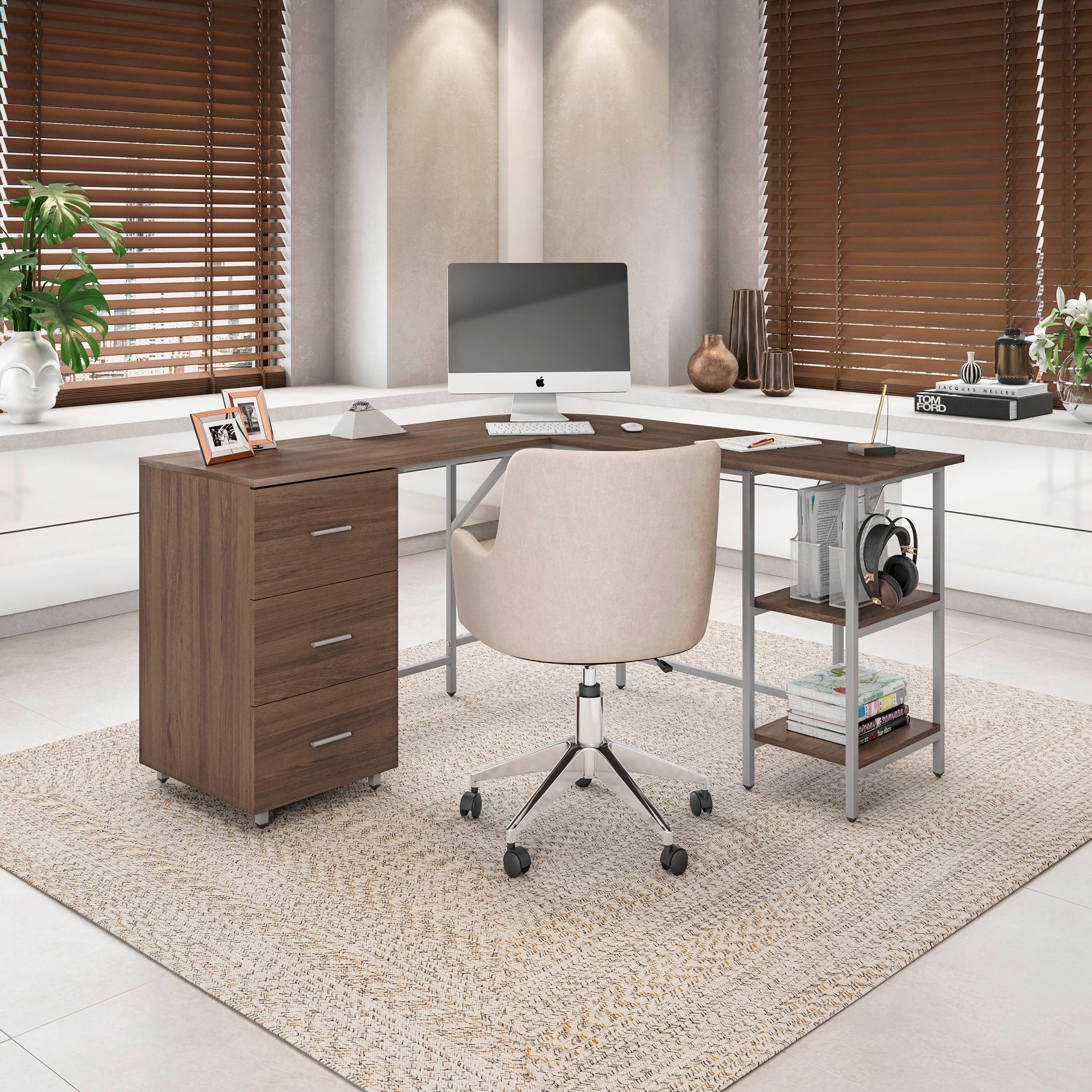 L Shape Home Office Two Tone Desk With Storage