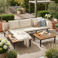 L Shaped Acacia Wood Outdoor Sectional Sofa Set With Slatted Side Tables By Leisure Zone