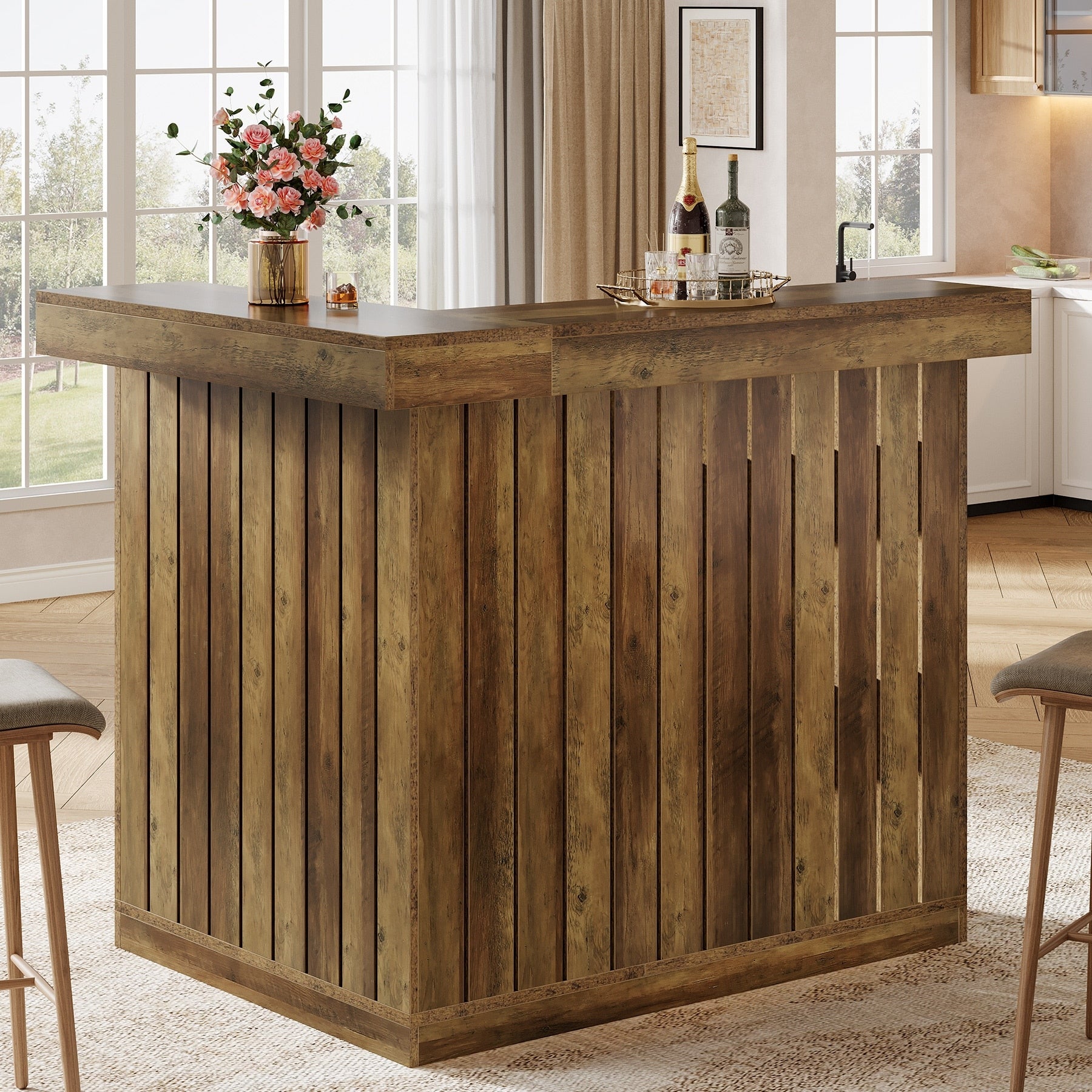 L Shaped Bar Table 4 Tier Home Bar Unit With Wine Glasses Holders N A