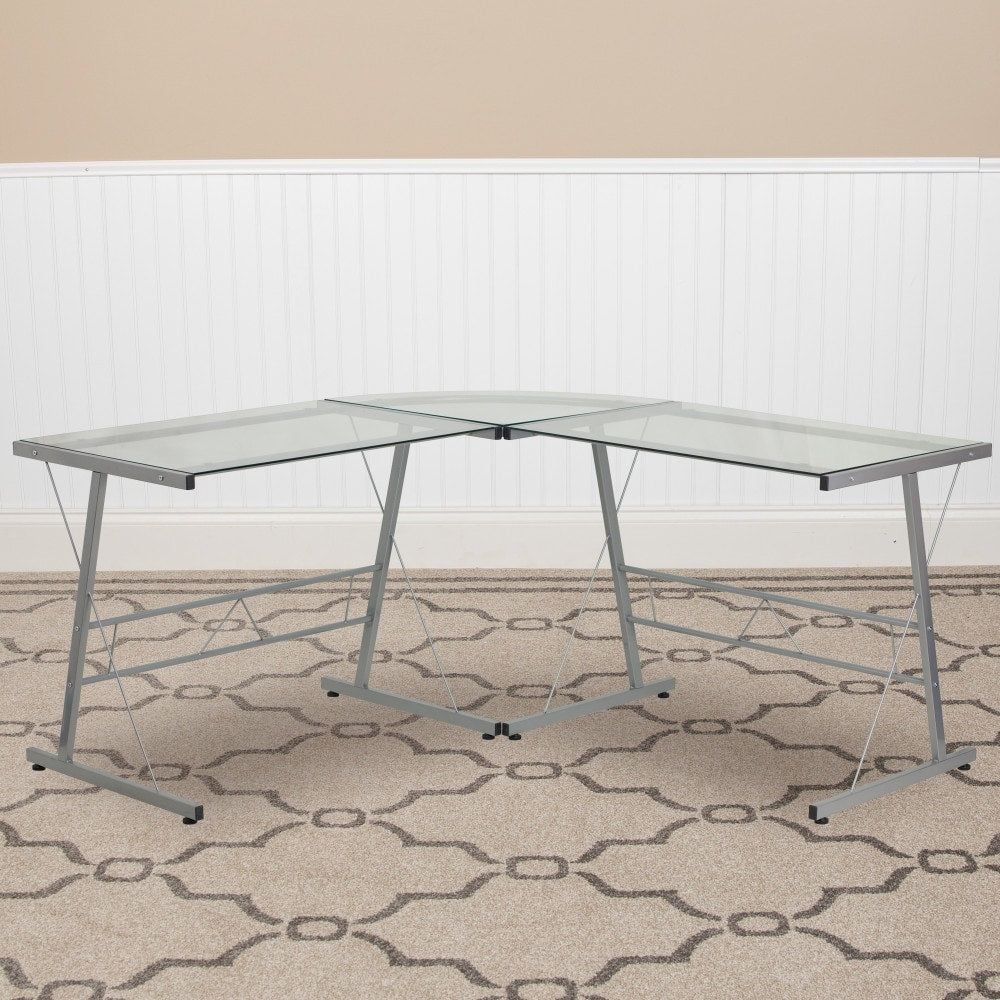 Lancaster Home Glass And Metal L Shape Modern Corner Desk