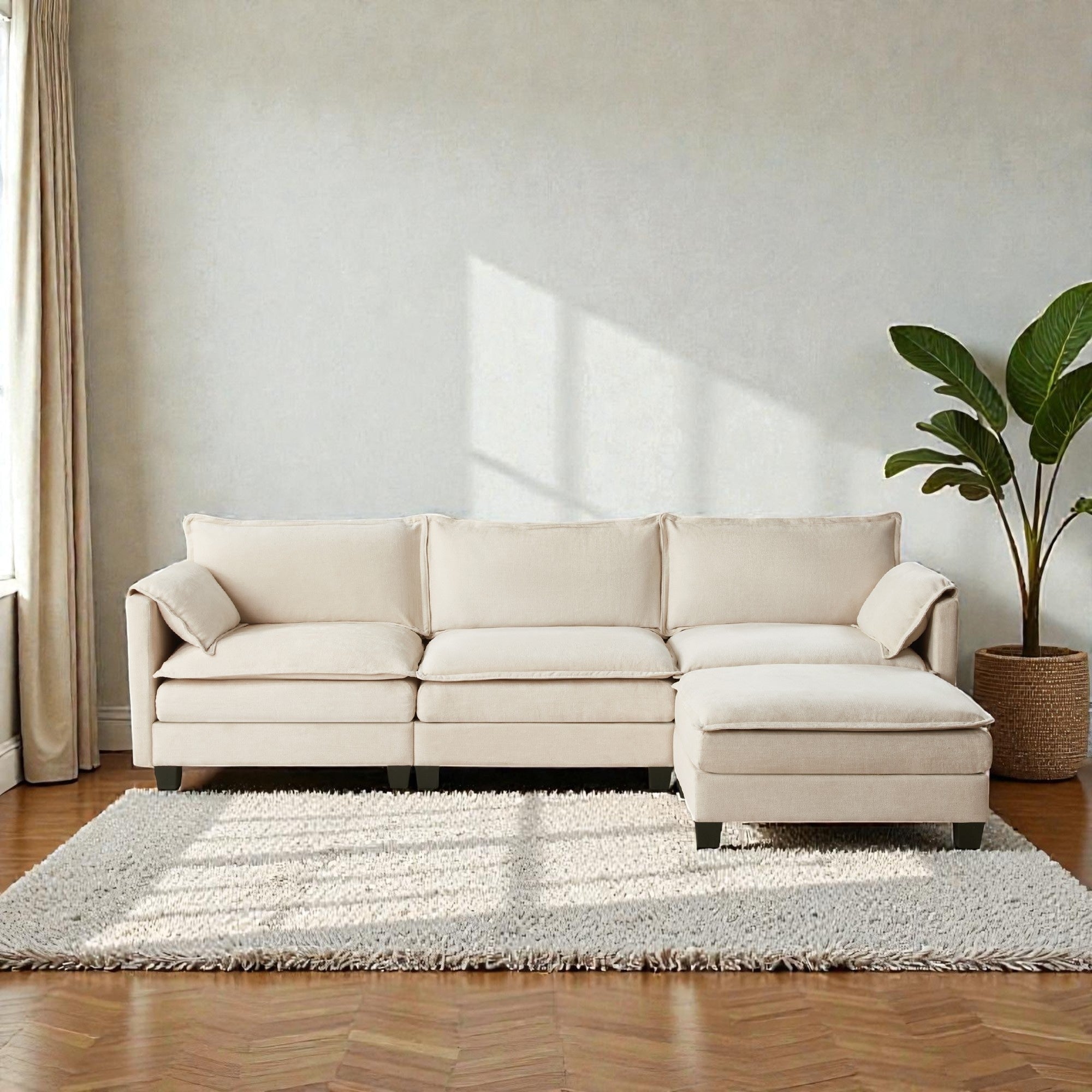 L Shaped Corduroy Corner Sofa With Storage Armrest Cushions Modular Cloud Sofa 3 Seat Sectional
