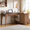 L Shaped Desk With Storage Cabinet 57 Inch Wood Corner Workstation