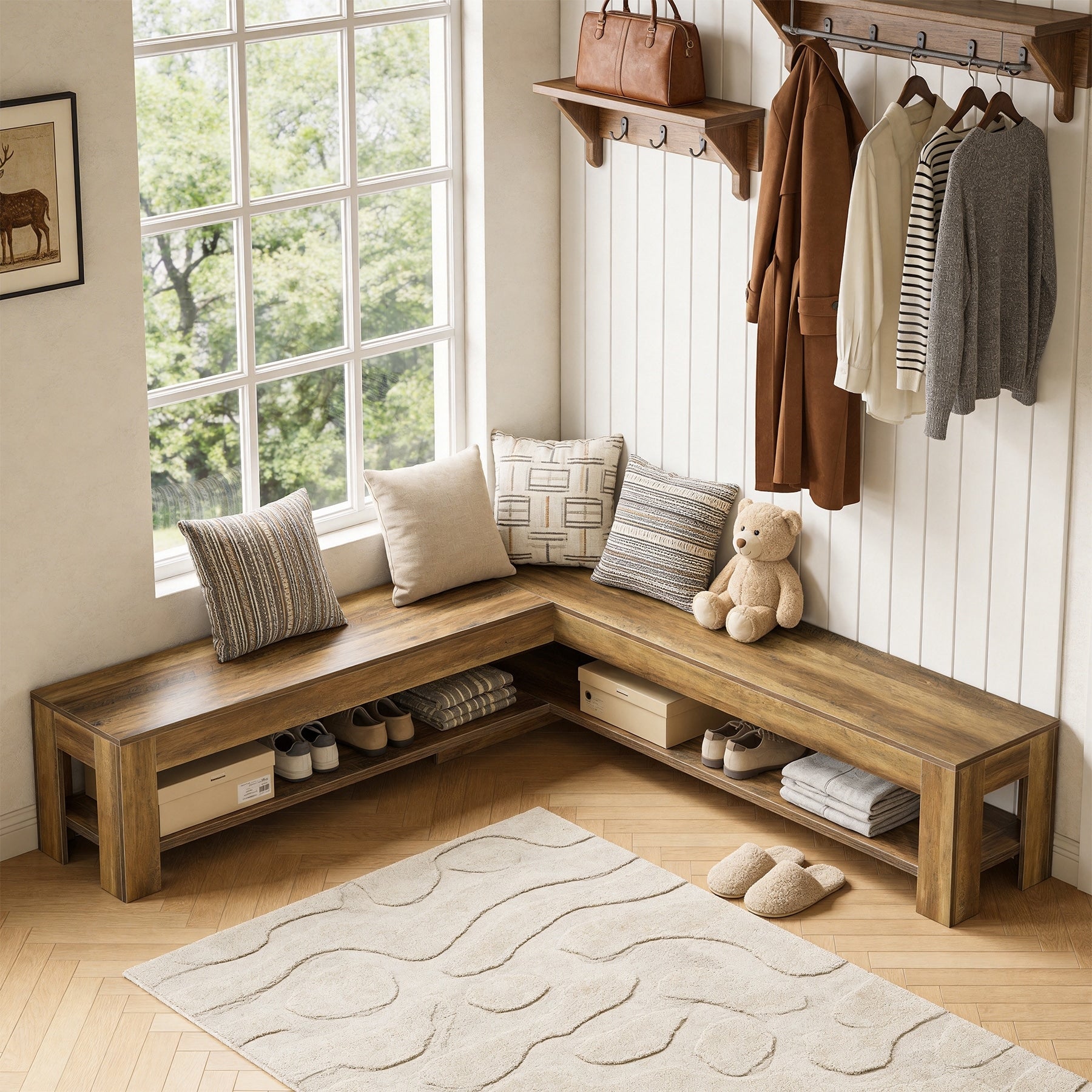 L Shaped Dining Nook Bench With Storage Shelf Space Saving Corner Bench For Kitchen Foyer Living Room Kitchen Backless