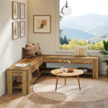 L Shaped Dining Nook Bench Rustic Wooden Space Saving Corner Bench