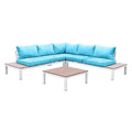 L Shaped Dual Tone Patio Sectional With Box Cushioned Seat Blue And White