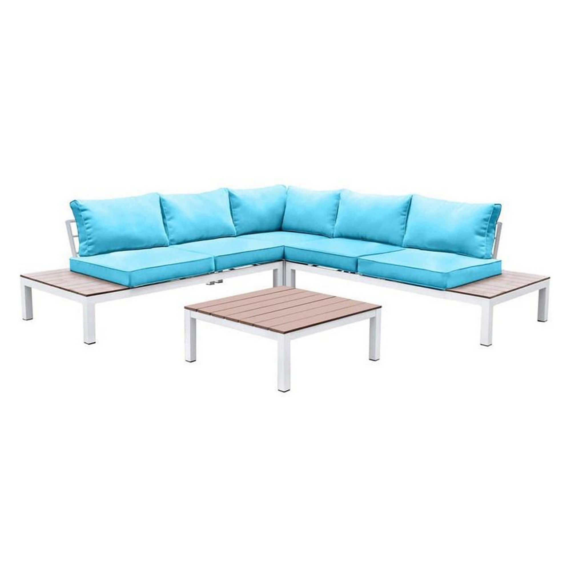 L Shaped Dual Tone Patio Sectional With Box Cushioned Seat Blue And White