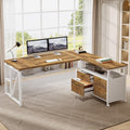 L Shaped Executive Desk 63 Inch Office Computer Desk With Storage Cabinet Open Shelving For Home Business Office