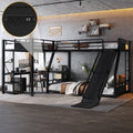 L Shaped Metal Triple Bunk Bed With Slide Built In Desk Storage Shelves And Usb Charging Port