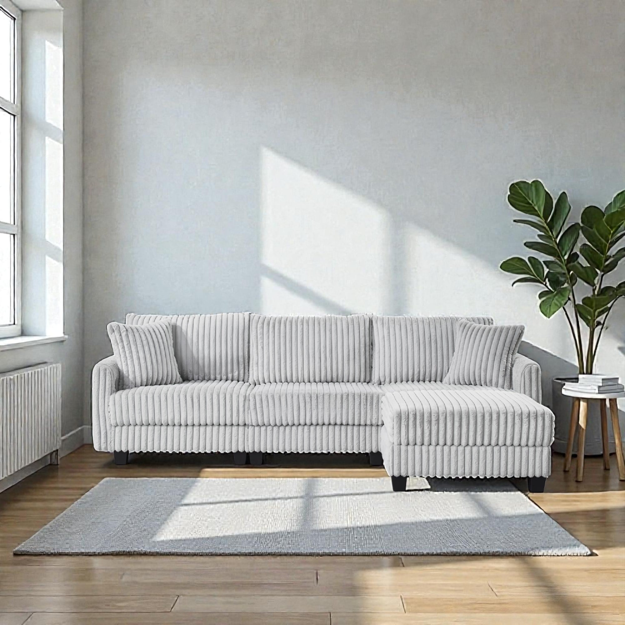 L Shaped Modular Corduroy Sofa With Free Moving Footrest Built In Usb Charging Ports 3 Seat Couch