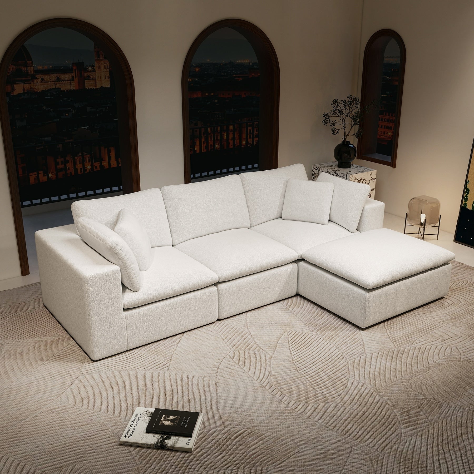 L Shaped Modular Sectional Sofa With Ottoman Comfy Plush Corduroy Deep Seat Cloud Couch Compressed Sofa With Pillows
