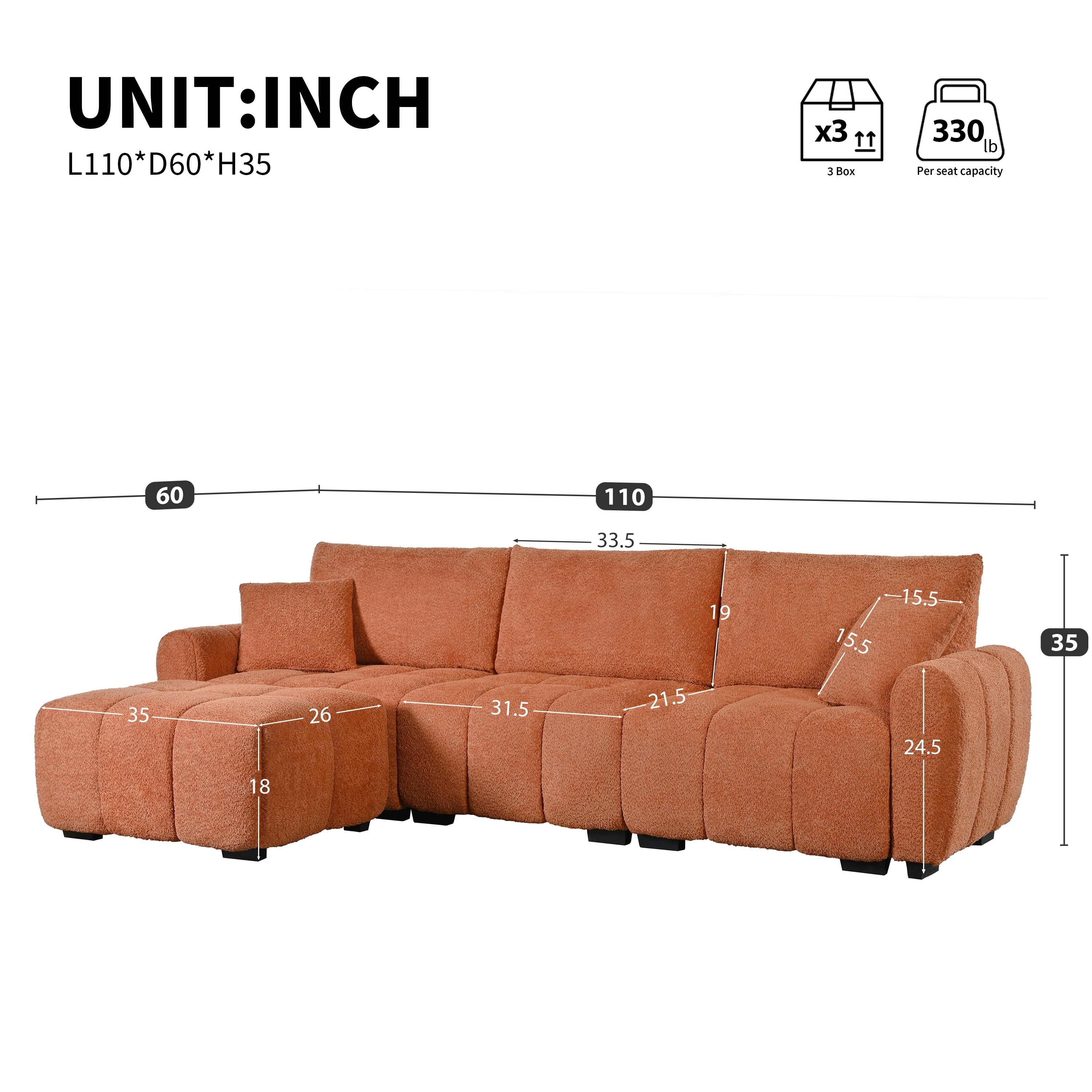 L Shaped Modular Sectional Sofa Comfy Boucle Deep Seat Cloud Sofa Large 4 Seat Sofa With Movable Ottoman For Living Room