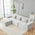 L Shaped Modular Sectional Sofa 3 Seater With Ottoman Striped Corduroy Fabric For Home Apartment Office