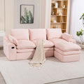 L Shaped Sectional Sofa Corduroy Upholstered Boneless Couches With Movable Footstool With Three Pillows And Two Lumbar Pillows