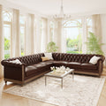 L Shaped Sectional Sofa With Nailhead Trim Wooden Legs Pu Leather Upholstered Sofa Large Corner 6 Seater Sofa