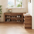 L Shaped Shoe Bench Storage Cabinet 2 Tier Open Shelf Freestanding Entryway Corner Rack For Hallway Living Room