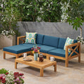 L Shaped Sofa Set Balcony Conversation Set With Ottoman Teak Comfortable Sectional Sofa Couch With Side Table