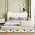 L Shape Platform Bed With Recessed Lights Gingham Upholstered Queen Size