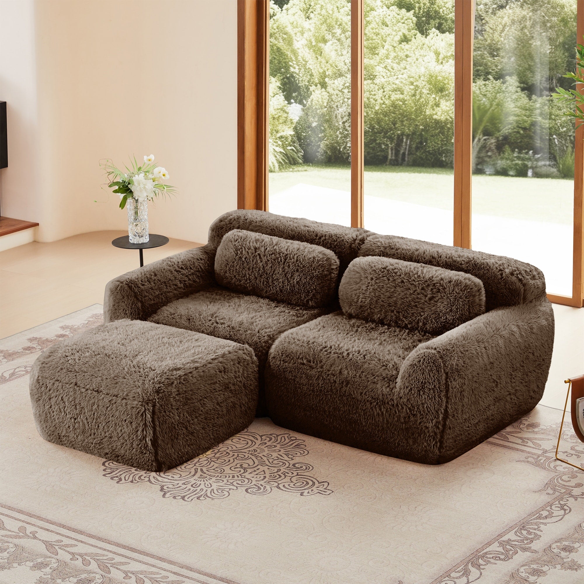 L Shaped Boneless Sofa Soft Fluffy Plush Fabric