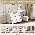 L Shaped Makeup Vanity Dressing Table With Flip Top Makeup Mirror Adjustable Led Lights 7 Drawers