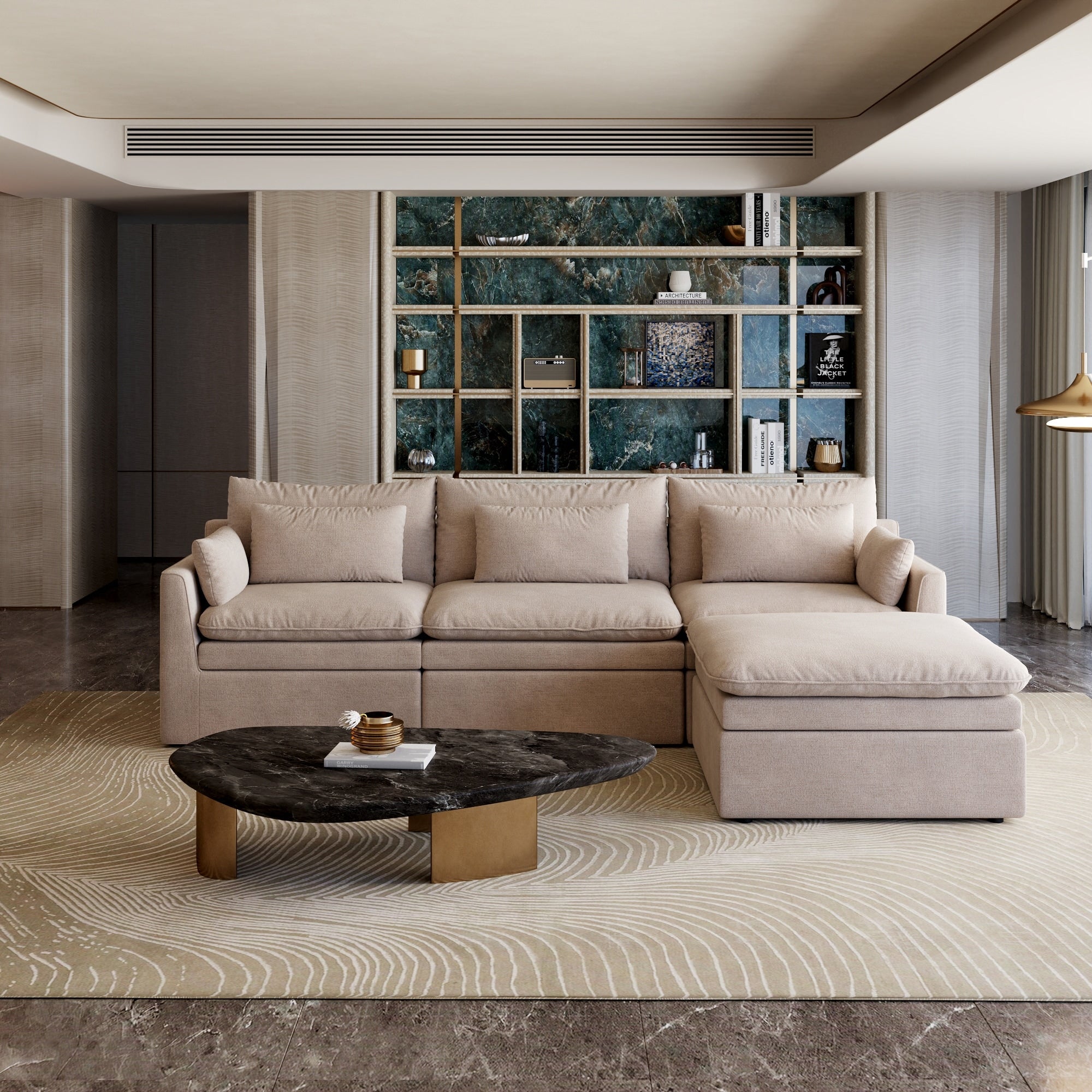 L Shaped Sectional Sofa 3 Seater Modular Couch Comfy Living Room Cushion Cloud Couch With Ottoman