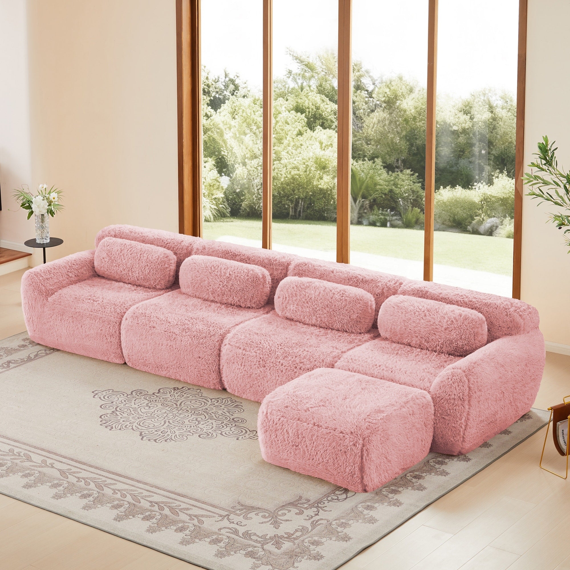 L Shaped Soft And Fluffy Plush Fabric Modular Sectional Sofa Couches