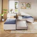 L Shaped Upholstered Platform Bed With Trundle And Two Drawers Linked With Built In Desk
