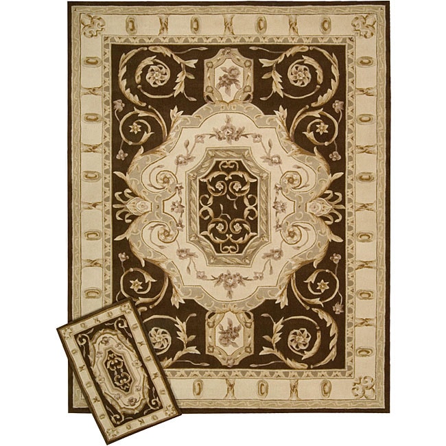 Nourison Hand Tufted Brown Floral Wool Rug 19 X 29 19 X 29