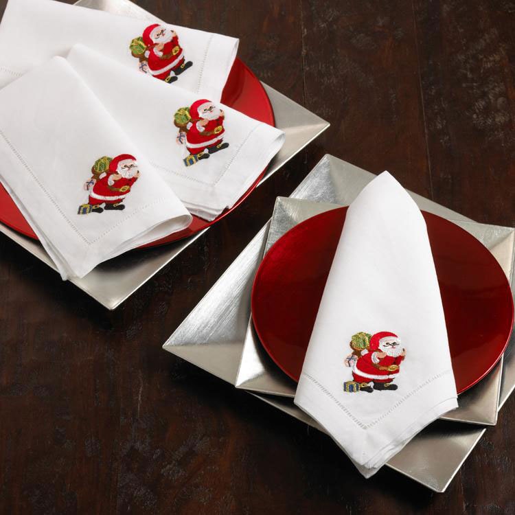 Embroidered Santa Hemstitched Napkin Set Of 4