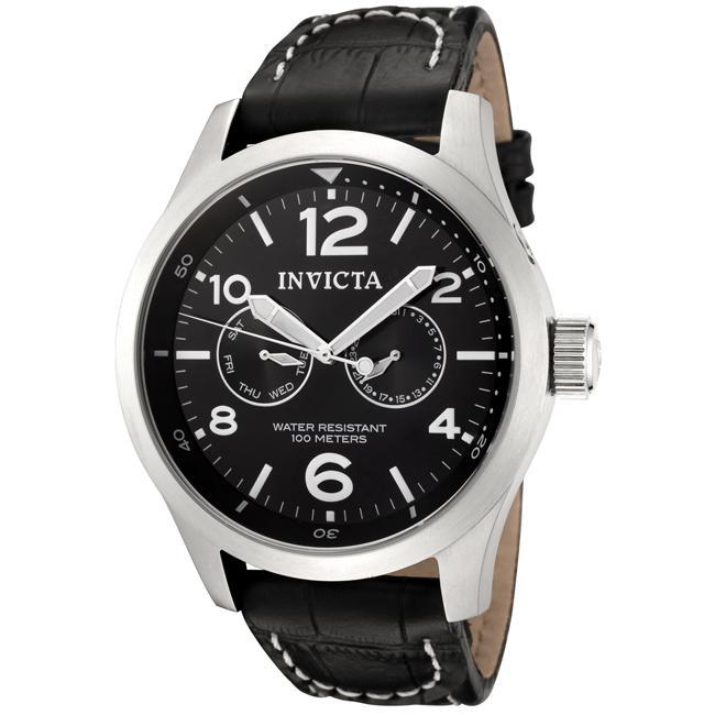 Invicta Mens Invicta Ii Black Dial Calf Leather Strap Watch