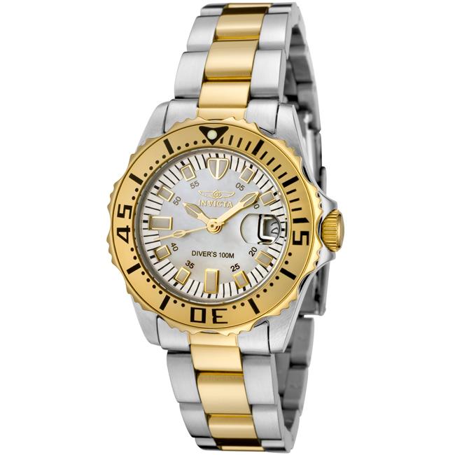 Invicta Womens Pro Diver White Mother Of Pearl Dial Two Tone Watch