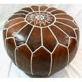 Handmade Cocoa White Stitched Leather Ottoman Pouf Morocco