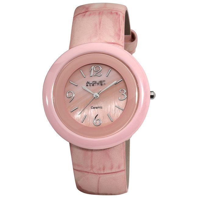 August Steiner Womens Ceramic Case Quartz Pink Strap Watch