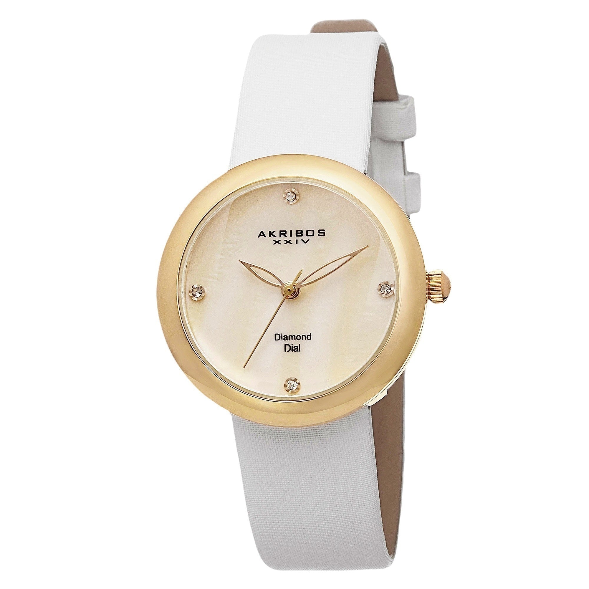 Akribos Xxiv Womens Swiss Quartz Mother Of Pearl Diamond Gold Tone Strap Watch