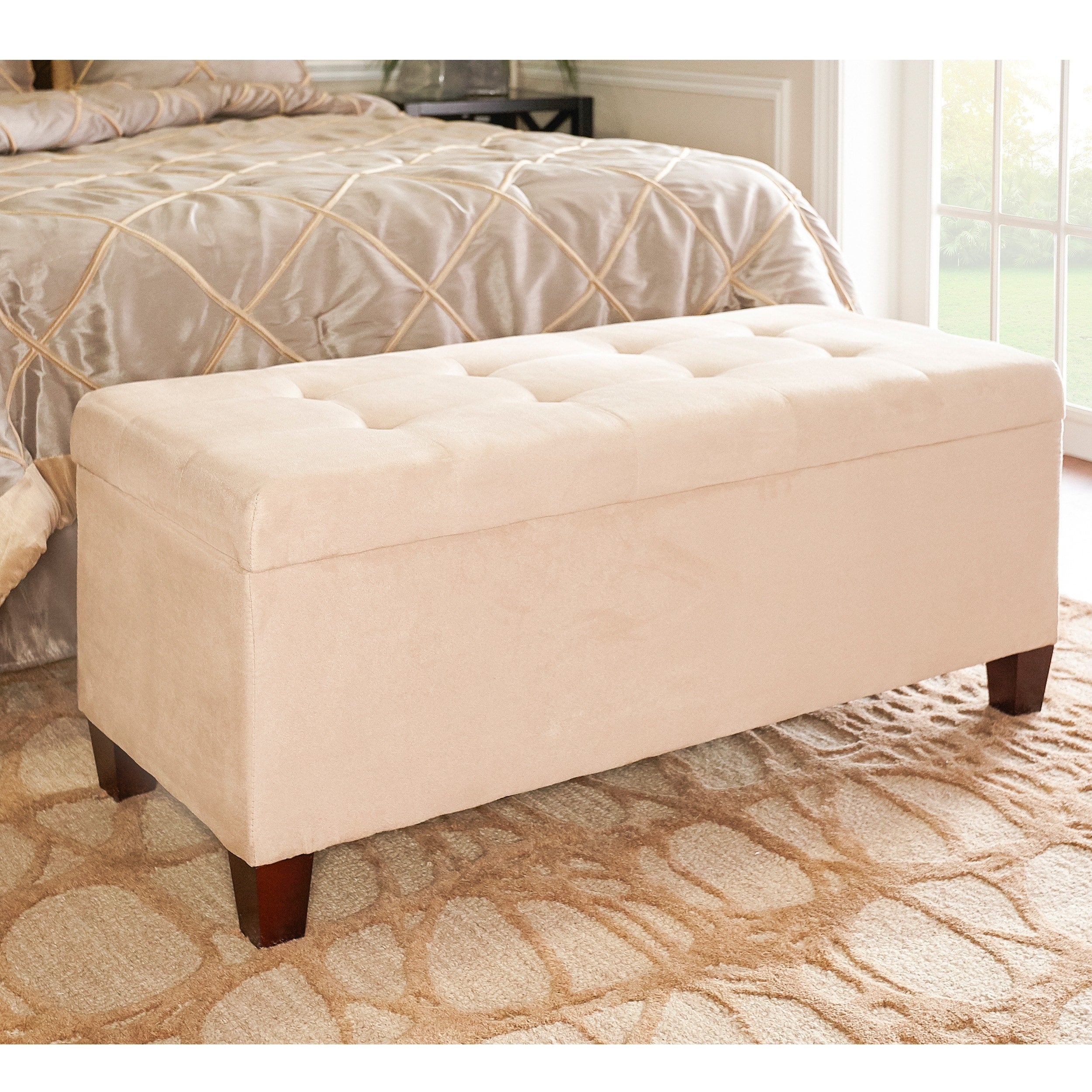 Copper Grove Rezina Flip Top Tufted Beige Shoe Storage Ottoman