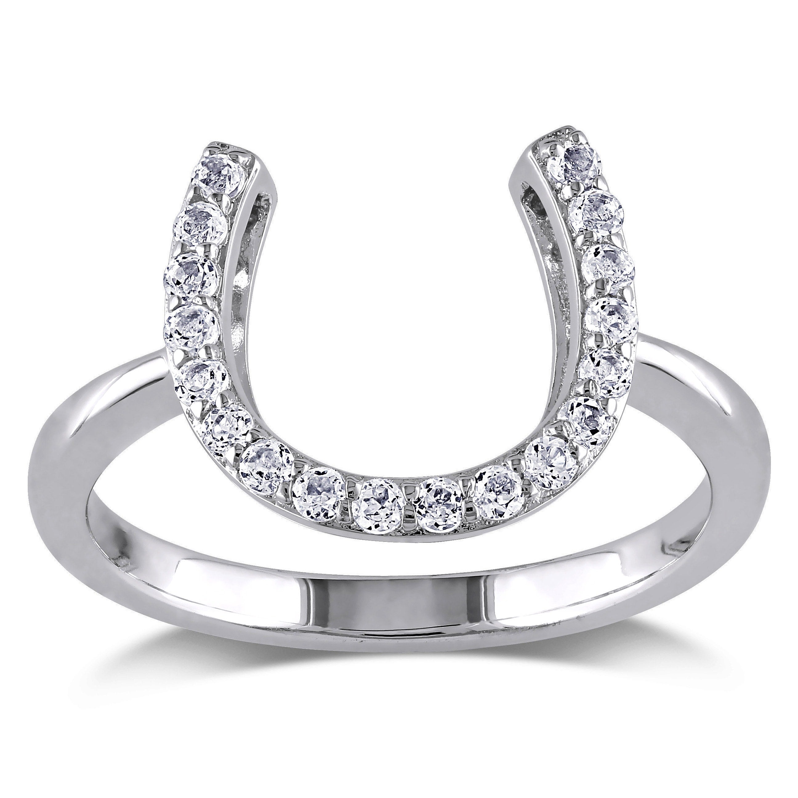 Miadora Sterling Silver White Topaz Horseshoe Ring