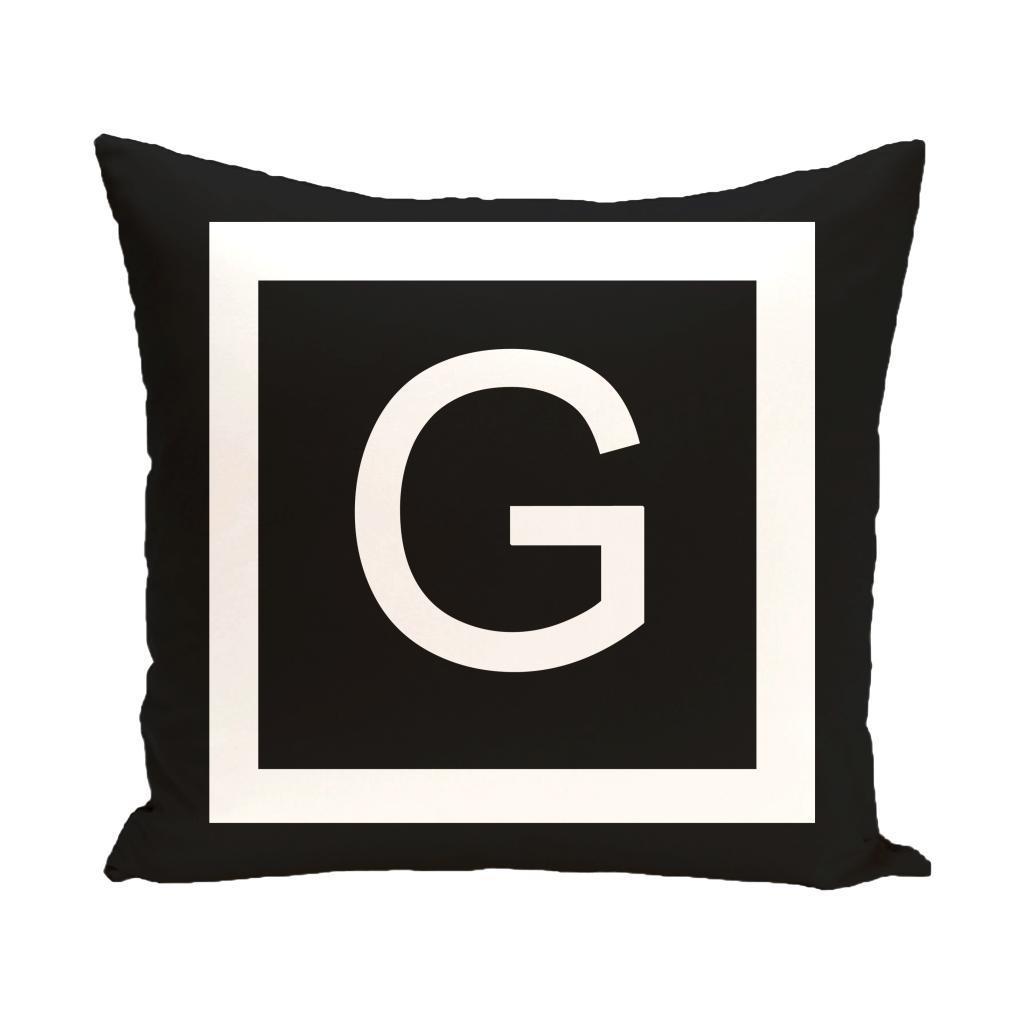 Black And White 20 X 20 Inch Monogram Print Decorative Pillow
