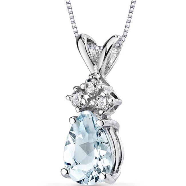 Oravo 14K White Gold Pear Cut Gemstone And Diamond Accent Pendant Necklace