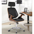 Armen Living Century Black Pu Leather Office Chair With Walnut Veneer Back And Chrome Finish Base
