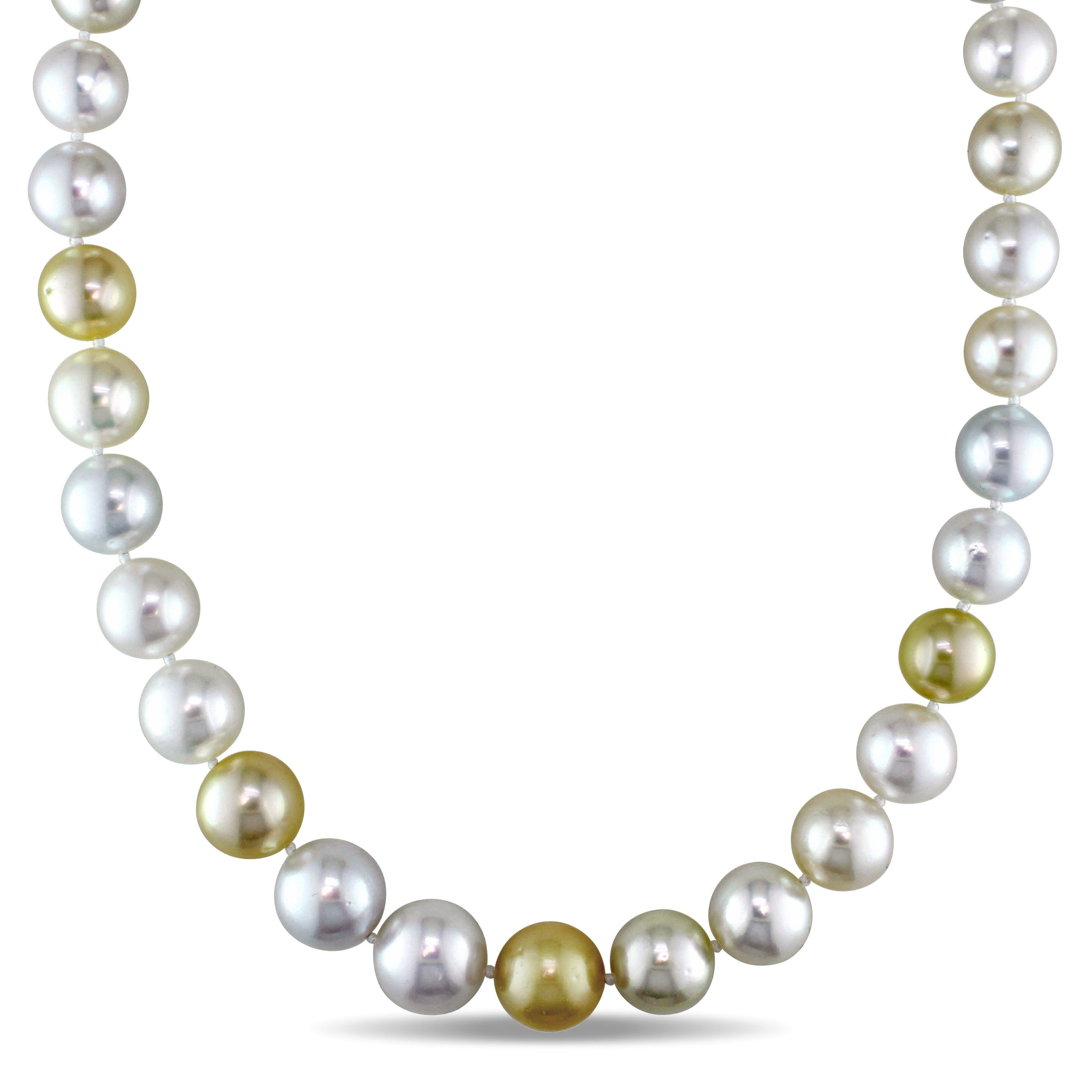 Miadora Signature Collection Cultured White Gold South Sea Pearl Necklace With 14K Yellow Gold Ball Clasp 10 13 Mm