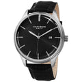 Akribos Xxiv Mens Quartz Date Black Leather Strap Watch Silver