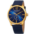 Akribos Xxiv Mens Royal Blue Leather Gold Tone Strap Watch