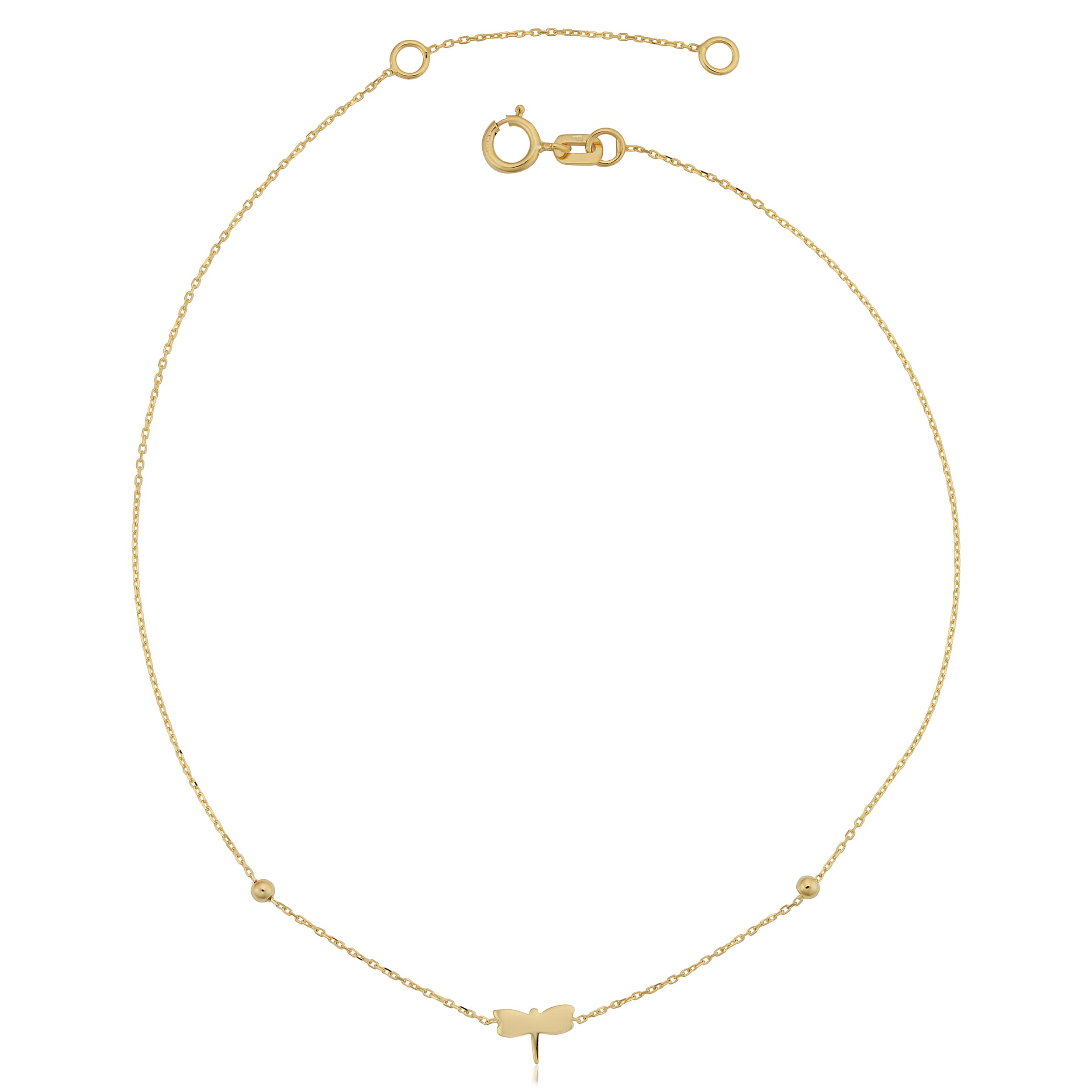 Fremada Italian 14K Yellow Gold Dragonfly Adjustable Length Anklet