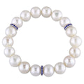 9 9.5Mm Freshwater Cultured Peal And Created Sapphire Rondelles Beaded Bracelet In Sterling Silver By Miadora Blue
