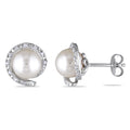 Miadora Sterling Silver Cultured Freshwater Pearl And 1 10Ct Tdw Diamond Halo Loop Earring H I I3 8 8.5Mm White